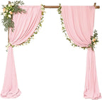 4 Panels Wedding Arch Draping Fabric 28" x 20Ft Wedding Arch Drapes Chiffon Fabric Drape Sheer Backdrop Curtain for Nuptials Birthday Party Swag Ceremony Arbor Drapery Reception Ceiling Decor(Pink)