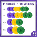 18 Pcs Mardi Gras Hanging Paper Fan, Hanging Honeycomb Round Paper Fans for Weddings, Birthdays, Christmas, Baby Showers, Classroom, Events Ceiling Party Supplies Decorations