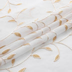 VISIONTEX White Sheer Voile Curtains, Decorative Orange Leaves Embroidery Faux Linen Rod Pocket Window Drapes for Home Kitchen, Living Room and Bedroom 54 x 108 Inch, Set of 2 Curtain Panels
