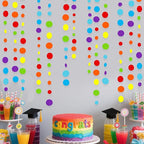 46Ft Rainbow Garland Colorful Circle Dots Hanging Paper Streamer Backdrop Multi Color Polka Dot Banner for Birthday Bachelorette Engagement Wedding Bridal Baby Shower Fiesta Party Decorations Supplies
