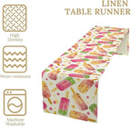 Ice Cream Popsicles Table Runner, Watercolor Summer Seasonal Fruit Peach Kiwi Berry Popsicles Orange Pink Sweet Dessert Dinner Runner for Party Holiday Home Kitchen Dining Table Decor 13"x90"