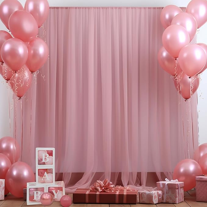 PARTISKY 20ft X 10ft Dusty Rose Tulle Backdrop Curtain for Parites, Sheer Backdrop Curtains Fabric Drapes for Wedding Ceremony Arch Party Stage Decorations
