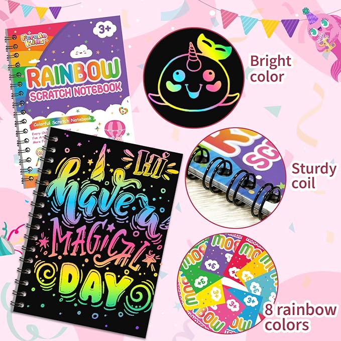 Party Favors for Kids: 16 Pack Rainbow Scratch Art Notebook Back to School Students Classroom Gifts Bulk for Girls Boys Goodie Bags Stuffers, Return Gifts for Birthday Party Favors Bulk