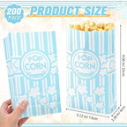 200 Pcs Paper Popcorn Bags Bulk 2 oz Large Flat Bottom Boxes Red and White Disposable Container Sleeve Movie Night Popcorn Bucket for Retro Movie Themed Party Carnival Supplies (Light Blue and White)
