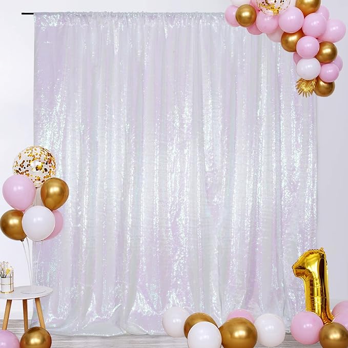 SquarePie Sequin Backdrop Non-Transparent Background Sparkly Curtain for Wedding Party 20FT x 10FT Iridescent