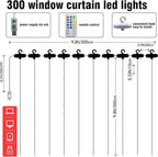 Dazzle Bright Window Curtain String Lights, 300 LED 9.8ft x 9.8ft Multicolor Fairy Lights with 8 Lighting Modes, Waterproof Lights for Bedroom Party Wedding Home Garden Wall Decor