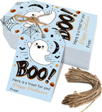 Aukolass 50Pcs Boo Gift Tags, Halloween Treat Tag for Spooky Boy Ghost Party Favor and Gift Wrapping Decoration (Blue Boo)