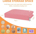 Coin Collection Book for Collector,260 Pockets Fireproof Coin Collection Holder Album,Coin Collection Organizer Storage Box Case Album for 20/25/ 27/30/ 38mm Coins,Pink