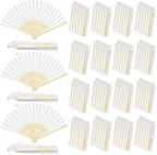 MCEAST 120 Pieces Wedding Handheld Paper Fans White Bamboo Folding Paper Fan with 120 Organza Bags Foldable Cool Wedding Favors Wedding Fans for Guests Party Favors DIY Decoration