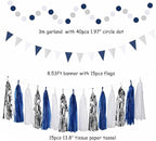 Navy-Blue White-Silver Graduation Party-Decorations - 33pcs Kits Banner, Streamers Tassel Garland,Tissue Pom Poms Honeycomb, Paper Lantern Fans,Wedding Birthday Baby Shower Backdrop Decor Hugtmr