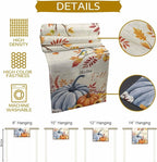 Thanksgiving Fall Cotton Linen Table Runner for Dining Kitchen, Blue Pumpkins Rustic Wedding Outdoor Party Autumn Tablerunners Decoration, Leaves Dresser Scarf Coffee Tablecloth Runners 13x108 Inches