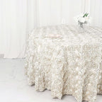 Efavormart 120" Wholesale Round Table Cover Ivory Grandiose Rosette 3D Satin Tablecloth for Wedding Party Event Decoration