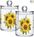 Gredecor Qtip Holder Dispenser 2 Pack Yellow Watercolor Sunflowers Bathroom Decorative Storage Canister Holder Counter Vanity Organizer for Cotton Ball Swabs Pads Floss