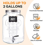 2 Gallon Glass Drink Dispenser for Parties, Beverage Dispenser with Stand, Lemonade Dispenser with 18/8 Stainless Steel Spigot, Leakproof for Sun Tea, Juice, Picnic, BBQ & Bars
