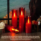 Flameless LED Candles, Upgraded Realistic Flickering Flame Battery Operated Candles with Remote Timer, Acrylic Electric Set of 5 for Romantic Ambiance and Home Decoration（Red）