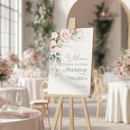 Personalized Wedding Welcome Sign, Blush Pink Floral Wedding Sign Signage 12" X 18" (Small), 27" (Medium), 36" (Large), Plastic, Modern, Pole Mount, Weather