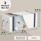 Juvale Nautical Wooden Jewelry Box Set - Jewelry Storage & Nautical Decor Boxes with Lids - Coastal Decor Table Centerpiece