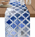 Blue Morocco Plaid Cotton Linen Table Runner for Dining Kitchen, Wedding Outdoor Party Tablerunners Decoration, Distressed Abstract Painted Vintage Dresser Scarf Coffee Tablecloth Runners 13''x108''