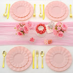 60Pcs Premium Pink Plastic Plates, Fancy Nice Disposable Plate, Elegant Wedding Plates Set include 30 10" Dinner & 30 7" Dessert Plates for Party & Wedding（30Guests