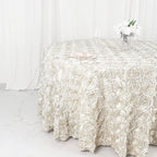 Efavormart 120" Wholesale Round Table Cover Ivory Grandiose Rosette 3D Satin Tablecloth for Wedding Party Event Decoration
