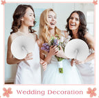 Handepo 200 Pieces Wedding Fans Folding Paper Fans Paper Fans Round Shaped Folding Fans Handheld Fan with Plastic Handle for Wedding Celebration Birthday Party Favor (White)