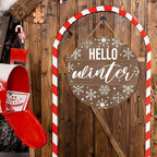 Muktoujaumai Hello Winter Sign Front Door Decor, Christmas Round Hanging Sign Decor Rustic Snowflake Xmas Holiday Wall Decorations Winter Wood Sign for Door, Porch, Home, Welcome Winter