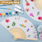 Aneco 48 Pieces Handheld Paper Fans Paper Folding Fans with Bamboos for Wedding Gift, Party, Home, DIY, White