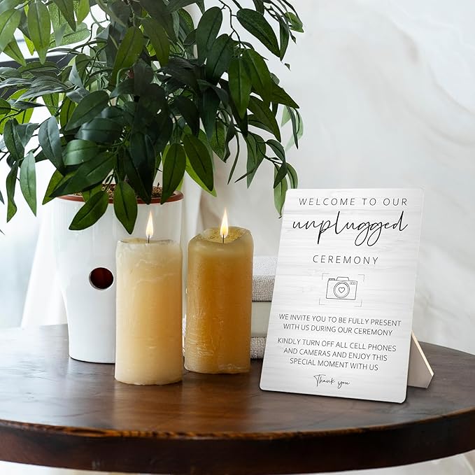 Wedding Welcome Sign, Wedding Wooden Sign Stand 5x7inch, Welcome to Our Unplugged Ceremony Sign for Wedding, Wedding Sign Stand, Wedding Signs for Reception, Wedding Ceremony Decorations