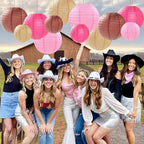 Pink Brown Paper Lanterns Decorative 12pcs Party Hanging Decorations for Western Cowgirl Party Birthday Retro Rodeo Party Supplies for Girls Baby Shower Western Room Decor