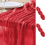 Asee'm 2PCS Fall Table Runner Cheesecloth 10FT Red Boho Gauze Fabric Rustic Sheer Cheese Cloth Runners for Thanksgiving Christmas Wedding Bridal Shower Party