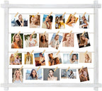 Collage Picture Frame,Photo Display Board,Hanging Pictures Frames with Clips for Graduation Birthday Party,Dorm Photo Card Wall Decor Hanger Holder,Upgraded,Easy To Assemble,Large(White）