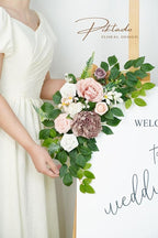 Wedding decor (pack of 2) Welcome Sign Flower Backdrop Garland For Ceremony Reception Wall Easel Home Decoration Entryway Faux Outdoor Board Head Table Decor (Dusty Rose)