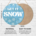Muktoujaumai Winter Sign Front Door Decor, Christmas Round Hanging Sign Decor Snowflake Xmas Holiday Wall Decorations Winter Wood Sign for Door, Porch, Home, Let It Snow