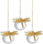 Crystal Suncatchers Gold Dragonfly 40mm Crystal Prisms Ball Rainbow Maker with Chain for Window Hanging Decoratioin 3 Pack
