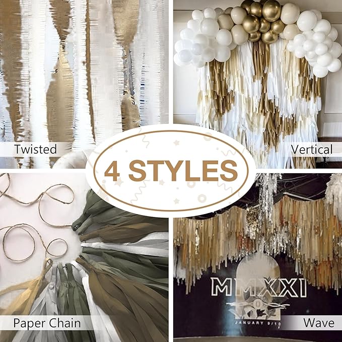 PartyWoo Light Brown Crepe Paper Streamers 4pcs 328ft Pack of Nude Boho Neutral Crepe Paper Streamers for Birthday Baby Shower Wedding Graduation Anniversary Woodland Jungle Theme Party Decorations