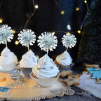 Ephlyn 30Pcs Foil Firework Cupcake Toppers Happy Birthday Cake Toppers Tinsel Flower Drink Stirrers Cocktail Food Fruit Toothpicks for Valentine's Day Party Decorations Silver
