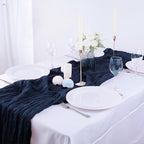Boho Gauze 16PCS Navy Blue Cheesecloth Table Runners - 35x120Inch Long Rustic Sheer Table Decor for Wedding, Party, Baby, Bridal Shower