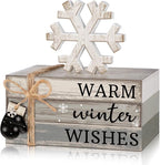 4 Pcs Winter Christmas Decor Winter Table Decorations Christmas Tiered Tray Decor Centerpiece Decorations Indoor Rustic Wooden Snowflake Block Sign Gift Farmhouse for Home Kitchen Shelf