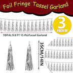 3P Metallic Fringe Tassel Banner Garland Foil Tinsel Streamer Wall Hanging Curtain Backdrop Banners for Parade Floats,Graduation Decorations, Christmas, Wedding Party Decoration(Silver)