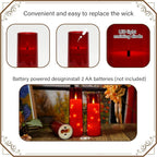 Flickering Flameless LED Candles,Battery Operated Candles 9 Pcs with Embedded Star String,Acrylic LED Pillar Candles with Remote,Suitable for Home Decoration to Create an Atmosphere（Red）