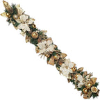 Holiday Tree White Gold Poinsettia Garland 5 Ft – Luxurious Christmas Garland with Metallic Accents, Festive Home Décor for Mantels, Doors & Tables