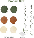 36 Pcs Jungle Hanging Swirl Decorations Sage Green Brown Beige Felt Swirl Streamer Spiral Ceiling Garland for Safari Jungle Woodland Wild One Birthday Neutral Baby Shower Party Decorations Supplies
