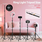 Ring Light with Stand 22inch Kit: Professional Ring Light Overhead Tripod for iPhone ipad, LCD Display/2 USB Ports for Makeup Barber Tattoo Lash Extension Video Photography Lighting (Pink)