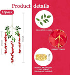 12 Pack Red Wisteria Hanging Flowers Garland with Lights, 3.44 Feet Artificial Flower Vines, Fake Wisteria, Artificial Vines Hanging Garland for Backdrop Outdoor Patio Garden Decor