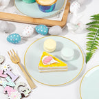Festiva 200Pcs Pale Sage Green Gold Cake Plates 6.3" with Plastic Forks 5"- Disposable Salad Plates-Green Dessert Plates-Appetizer Plastic Plates - include 100Plates 100Forks for Party&Wedding&Easter