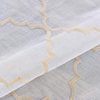 Embroidered Moroccan Tile Lattice Design Gold Sheer Curtains 84 Inch Long, Rod Pocket Sheer Drapes for Living room, Bedroom, 2 Panels, 52"x84", Semi Voile Window Treatments for Yard, Villa, Parlor.
