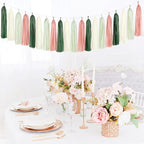 Sage-Olive Green Pink-Beige Boho Party-Decorations - 33pcs Birthday Streamers Tassel Garland,Banner Tissue Pom Poms,Paper Lantern Fans,Rustic Neutral Wedding Baby Bridal Shower Engagement Decor Hugtmr