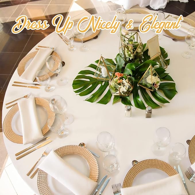 BRILLMAX 4 Pack Ivory Round Tablecloths 120 Inch - Circle Bulk Linen Polyester Fabric Washable Table Cloth Cover for Wedding Reception Banquet Birthday Party Buffet Restaurant