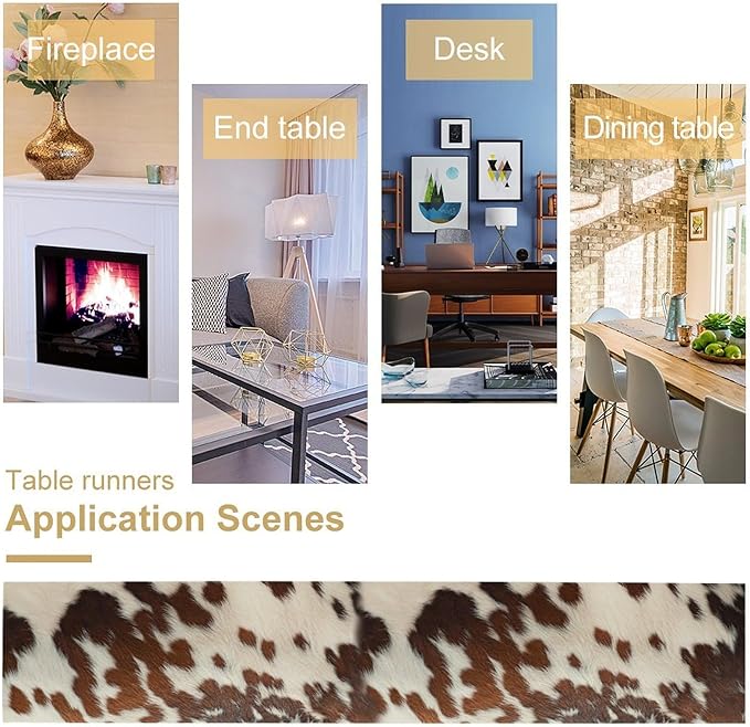 Farmhouse Cow Skin Print Table Runner, Safari Wildlife Brown Country Farm Cowhide Pattern Cotton Linen Rustic Cottage Table Runner for Dinning Home Party Holidays Home Setting, 13x70 Inch