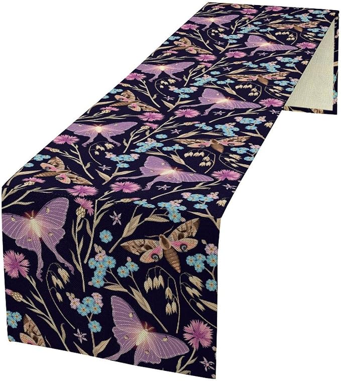 Moth Table Runner, Boho Aesthetic Moth Magic Table Runner for Home Kitchen Dining Party Indoor Outdoor Decoration 13x90 Inch